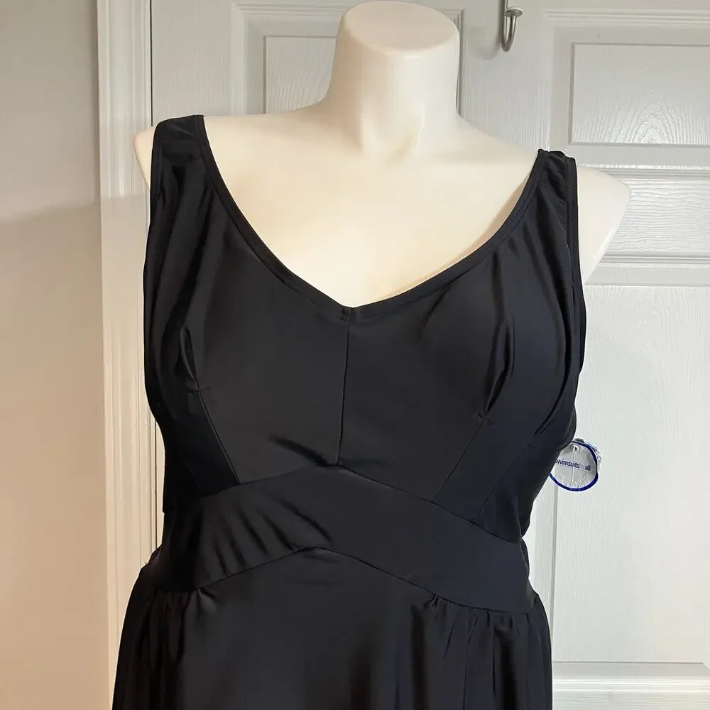 Swimsuits For All Swim Dress Beach Belle Layered Black Swim Dress NWT Size 26